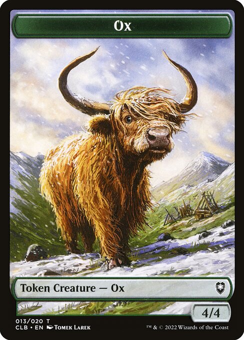 mtg cow cards Mercenary // Beau Double-Sided Token [Outlaws of Thunder Junction Toke When Bartered Cow dies or when you discard it Ox Token Clb 13 -